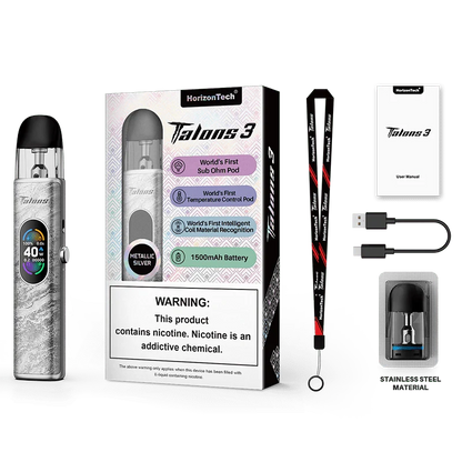 Horizon Pod System Metallic Silver Horizon Talons 3 40W Pod Kit