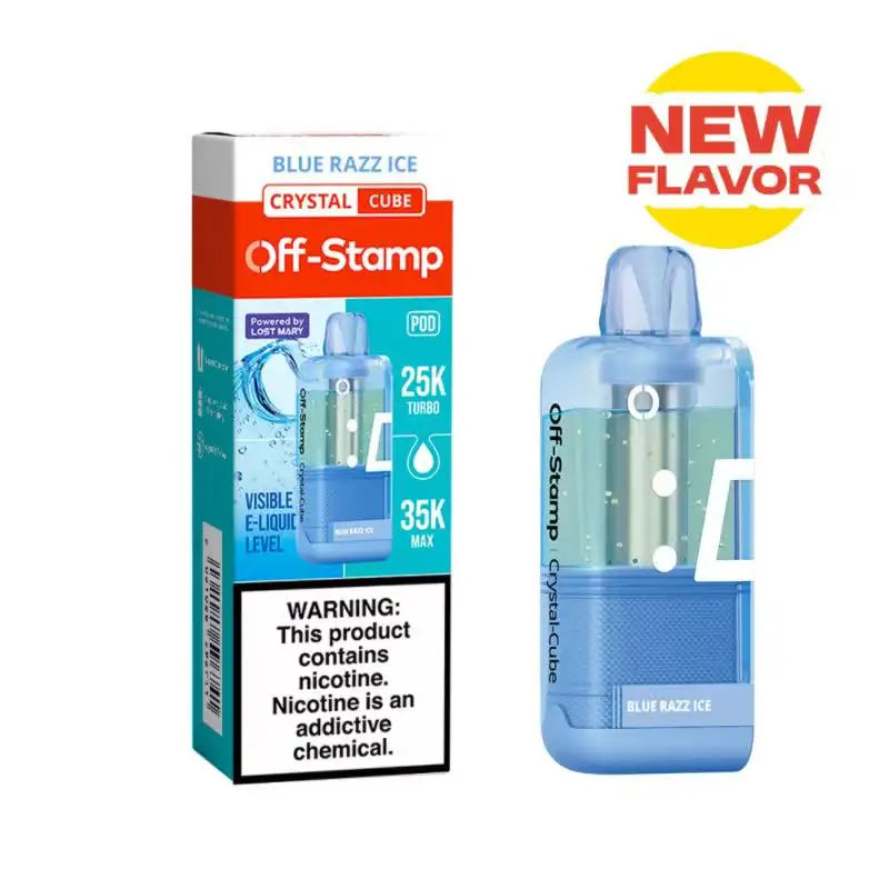 Lost Mary Disposable Vape Blue Razz Ice Off-Stamp X-CUBE Crystal 35K Disposable Pod (5%, 35000 Puffs)