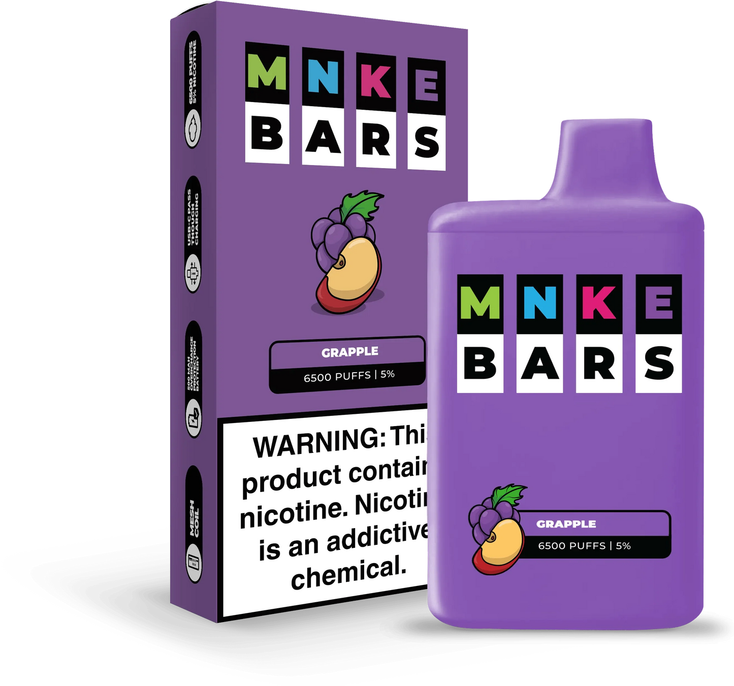 Vapetasia Disposable Vape Grapple MNKE Bars Disposable Vape (5%, 6500 Puffs)