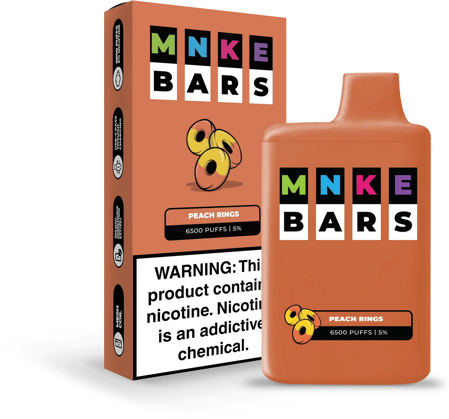 Vapetasia Disposable Vape Peach Rings MNKE Bars Disposable Vape (5%, 6500 Puffs)