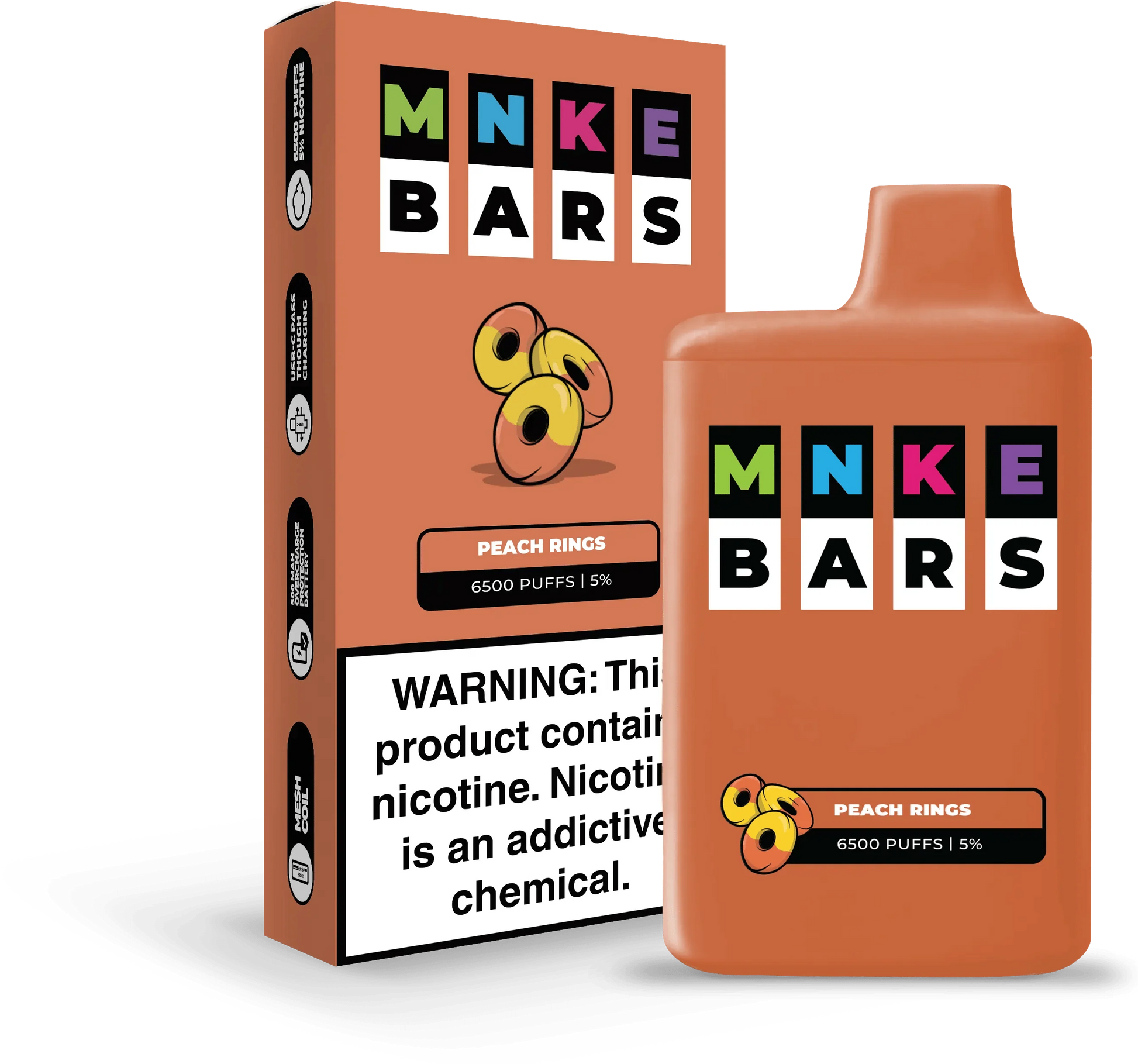 Vapetasia Disposable Vape Peach Rings MNKE Bars Disposable Vape (5%, 6500 Puffs)