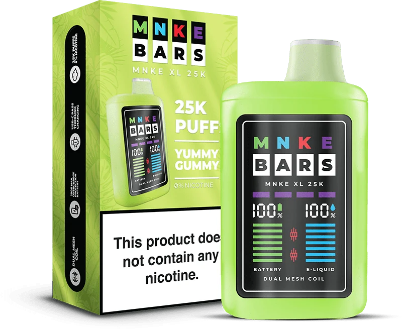 Vapetasia Disposable Vape Yummy Gummy (0%) MNKE Bars XL 25K Disposable Vape (5%, 25000 Puffs)