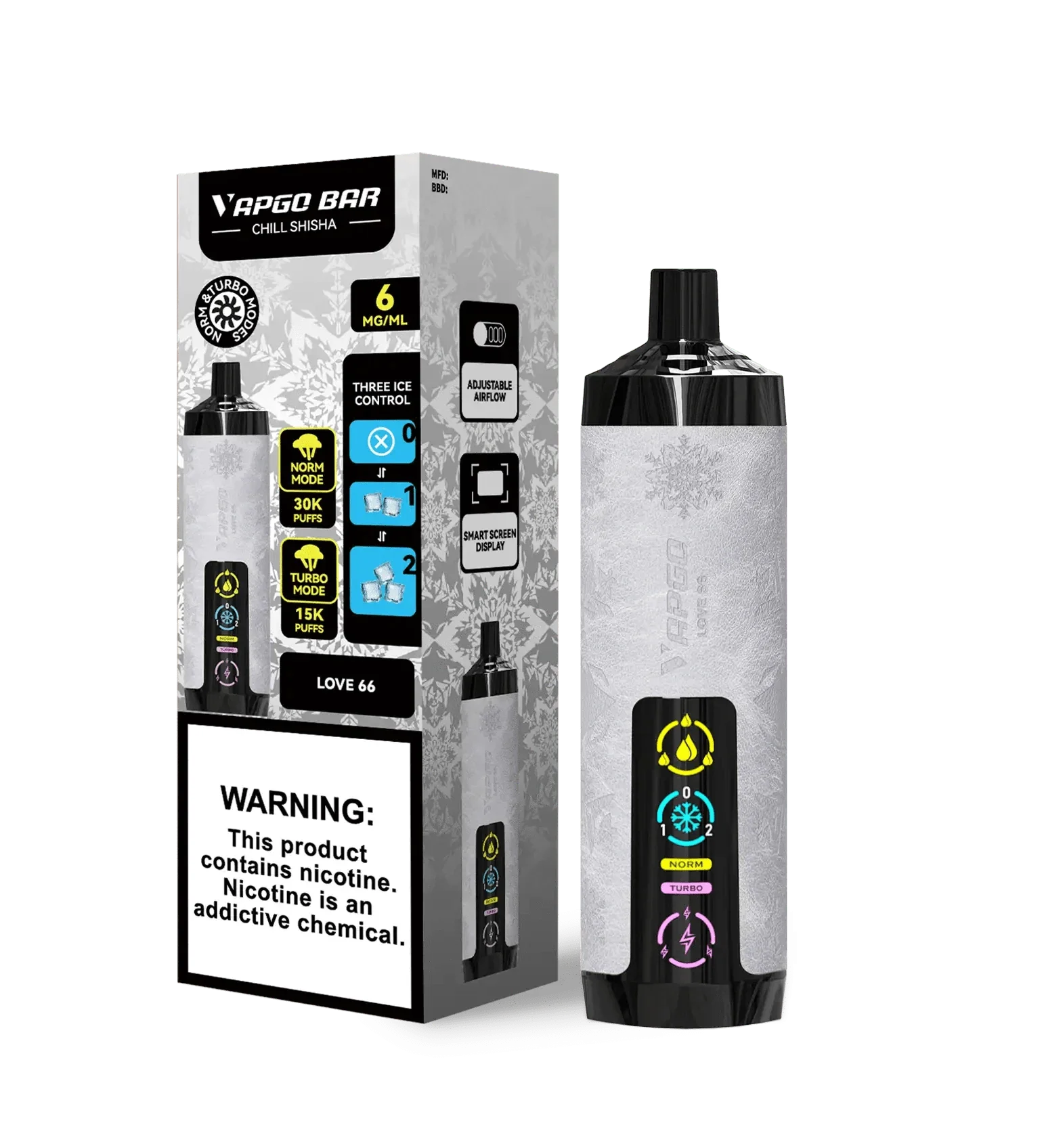 VAPGO Disposable Vape Love 66 VAPGO Chill Shisha 30K 3-Level Control Disposable (0.6% 30,000 Puffs)